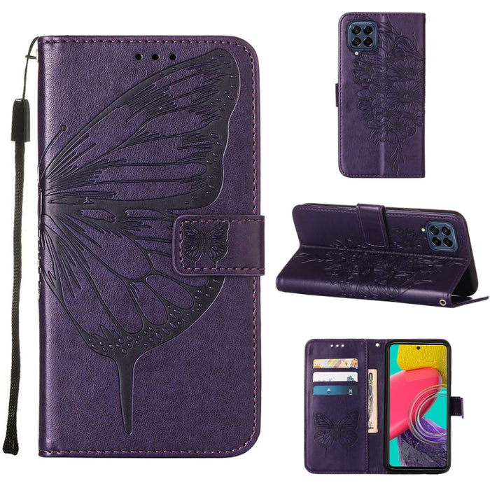 Estuche para teléfono de cuero con mariposa en relieve, For Samsung Galaxy M53 5G