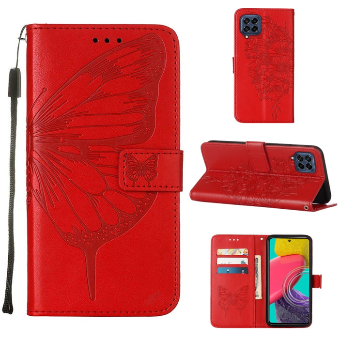 Estuche para teléfono de cuero con mariposa en relieve, For Samsung Galaxy M53 5G