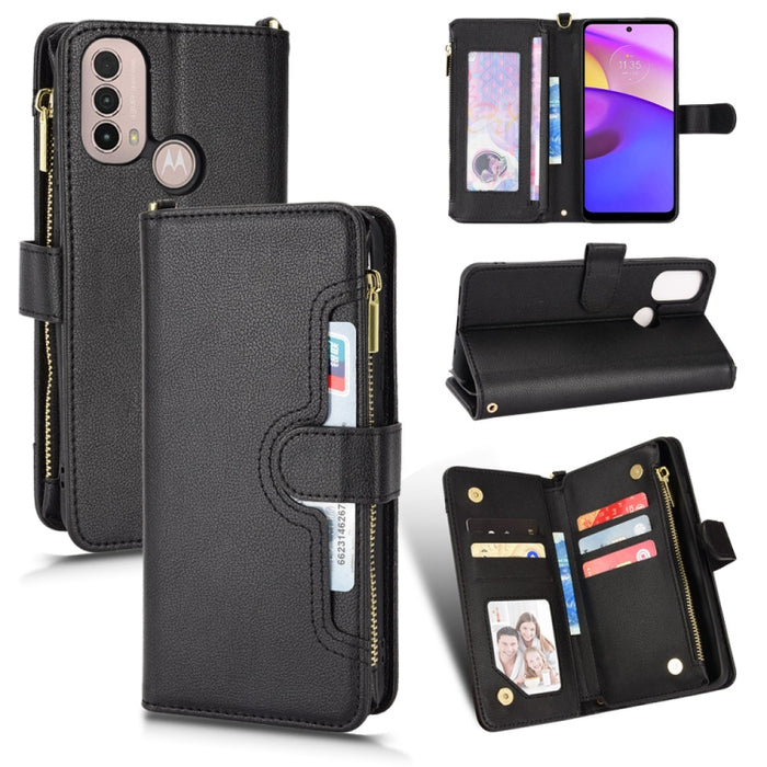 Estuche para teléfono de cuero con cremallera y textura Litchi, For Doogee S86 / S86 Pro, For Doogee S88 Pro / S88 Plus, For Doogee X96 Pro, For Sharp Aquos Zero6 / Aquos Air, For Sharp Aquos Wish, For Motorola Moto E40 / E30 / E20                     ...