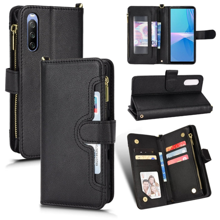 Estuche para teléfono de cuero con cremallera y textura Litchi, For Doogee S86 / S86 Pro, For Doogee S88 Pro / S88 Plus, For Doogee X96 Pro, For Sharp Aquos Zero6 / Aquos Air, For Sharp Aquos Wish, For Motorola Moto E40 / E30 / E20                     ...