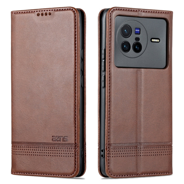 Estuche para teléfono de cuero con textura de becerro magnético AZNS, For vivo X80, For Xiaomi POCO X4 Pro 5G