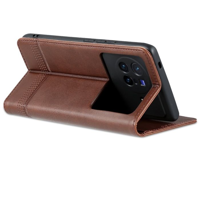 Estuche para teléfono de cuero con textura de becerro magnético AZNS, For vivo X80, For Xiaomi POCO X4 Pro 5G