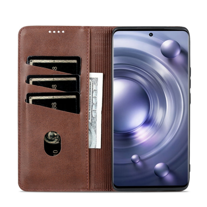 Estuche para teléfono de cuero con textura de becerro magnético AZNS, For vivo X80, For Xiaomi POCO X4 Pro 5G