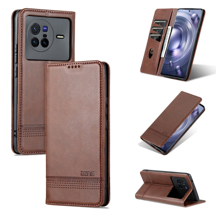 Estuche para teléfono de cuero con textura de becerro magnético AZNS, For vivo X80, For Xiaomi POCO X4 Pro 5G