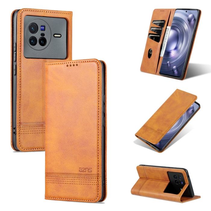 Estuche para teléfono de cuero con textura de becerro magnético AZNS, For vivo X80, For Xiaomi POCO X4 Pro 5G