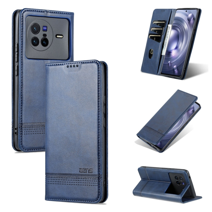 Estuche para teléfono de cuero con textura de becerro magnético AZNS, For vivo X80, For Xiaomi POCO X4 Pro 5G