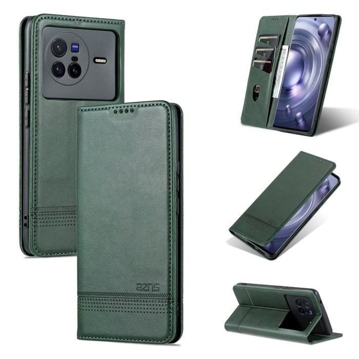 Estuche para teléfono de cuero con textura de becerro magnético AZNS, For vivo X80, For Xiaomi POCO X4 Pro 5G
