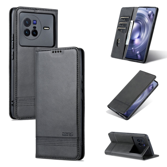 Estuche para teléfono de cuero con textura de becerro magnético AZNS, For vivo X80, For Xiaomi POCO X4 Pro 5G