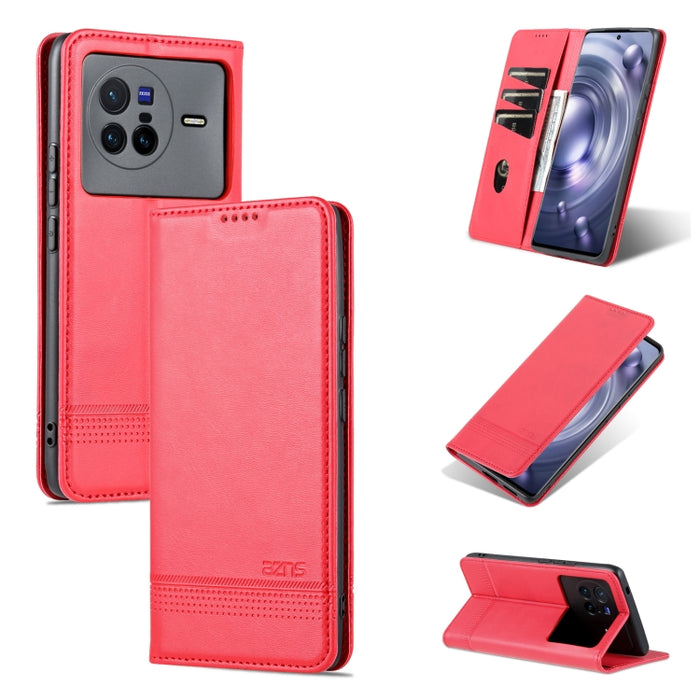 Estuche para teléfono de cuero con textura de becerro magnético AZNS, For vivo X80, For Xiaomi POCO X4 Pro 5G