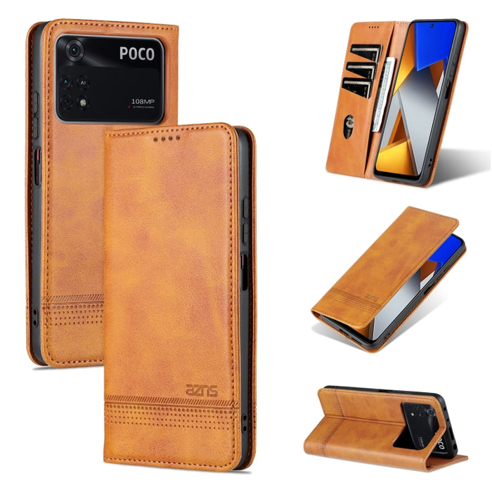 Estuche para teléfono de cuero con textura de becerro magnético AZNS, For vivo X80, For Xiaomi POCO X4 Pro 5G