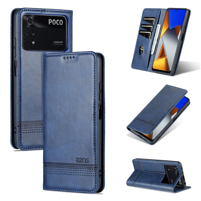 Estuche para teléfono de cuero con textura de becerro magnético AZNS, For vivo X80, For Xiaomi POCO X4 Pro 5G