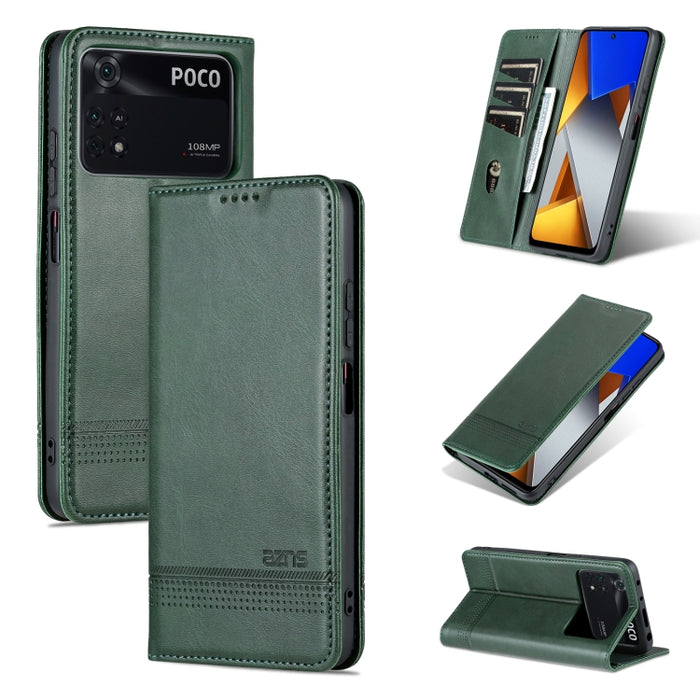 Estuche para teléfono de cuero con textura de becerro magnético AZNS, For vivo X80, For Xiaomi POCO X4 Pro 5G
