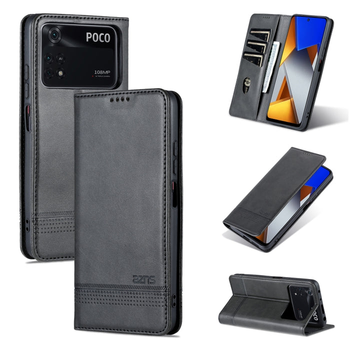 Estuche para teléfono de cuero con textura de becerro magnético AZNS, For vivo X80, For Xiaomi POCO X4 Pro 5G