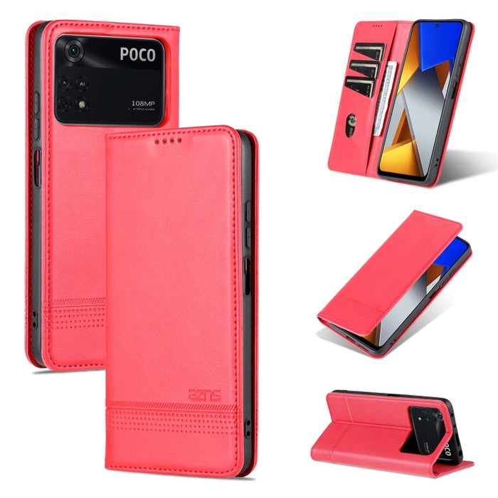 Estuche para teléfono de cuero con textura de becerro magnético AZNS, For vivo X80, For Xiaomi POCO X4 Pro 5G