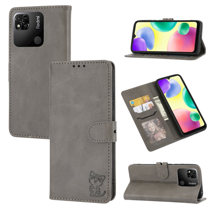 Estuche para teléfono de cuero con diseño de gato feliz en relieve, For Google Pixel 6a, For Google Pixel 7 5G, For Google Pixel 7 Pro 5G, For Xiaomi Redmi 10A, For Xiaomi Redmi Note 11 4G Global/11S, For Xiaomi Redmi Note 11 Pro Global                ...