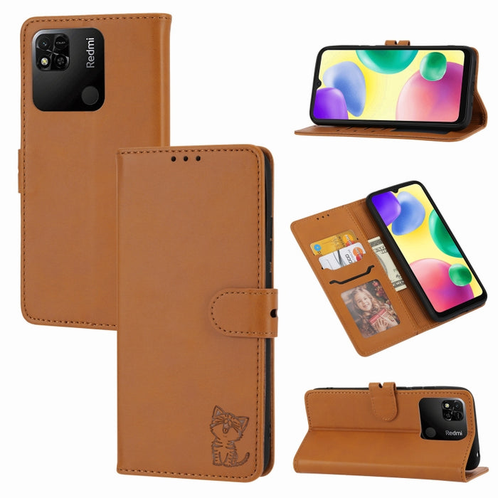 Estuche para teléfono de cuero con diseño de gato feliz en relieve, For Google Pixel 6a, For Google Pixel 7 5G, For Google Pixel 7 Pro 5G, For Xiaomi Redmi 10A, For Xiaomi Redmi Note 11 4G Global/11S, For Xiaomi Redmi Note 11 Pro Global                ...