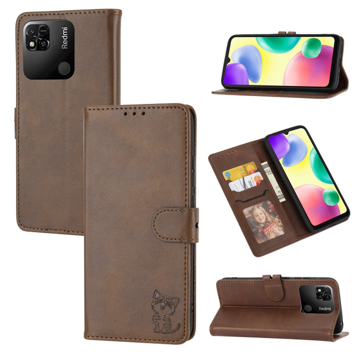 Estuche para teléfono de cuero con diseño de gato feliz en relieve, For Google Pixel 6a, For Google Pixel 7 5G, For Google Pixel 7 Pro 5G, For Xiaomi Redmi 10A, For Xiaomi Redmi Note 11 4G Global/11S, For Xiaomi Redmi Note 11 Pro Global                ...
