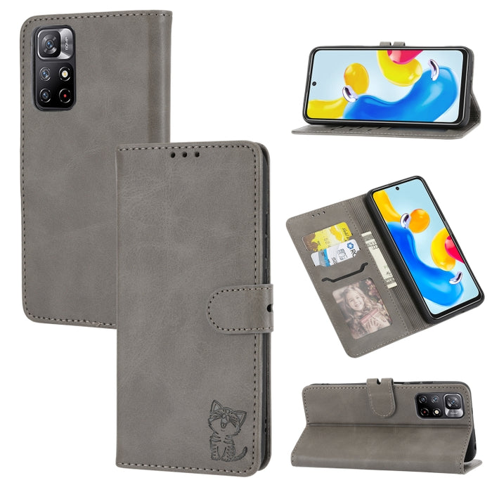 Estuche para teléfono de cuero con diseño de gato feliz en relieve, For Google Pixel 6a, For Google Pixel 7 5G, For Google Pixel 7 Pro 5G, For Xiaomi Redmi 10A, For Xiaomi Redmi Note 11 4G Global/11S, For Xiaomi Redmi Note 11 Pro Global                ...