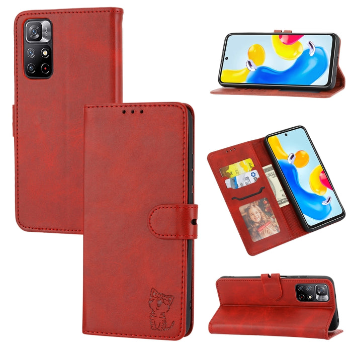 Estuche para teléfono de cuero con diseño de gato feliz en relieve, For Google Pixel 6a, For Google Pixel 7 5G, For Google Pixel 7 Pro 5G, For Xiaomi Redmi 10A, For Xiaomi Redmi Note 11 4G Global/11S, For Xiaomi Redmi Note 11 Pro Global                ...