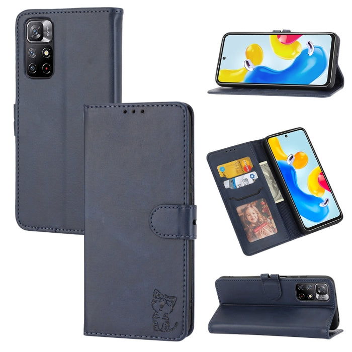 Estuche para teléfono de cuero con diseño de gato feliz en relieve, For Google Pixel 6a, For Google Pixel 7 5G, For Google Pixel 7 Pro 5G, For Xiaomi Redmi 10A, For Xiaomi Redmi Note 11 4G Global/11S, For Xiaomi Redmi Note 11 Pro Global                ...