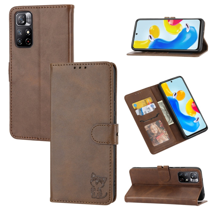 Estuche para teléfono de cuero con diseño de gato feliz en relieve, For Google Pixel 6a, For Google Pixel 7 5G, For Google Pixel 7 Pro 5G, For Xiaomi Redmi 10A, For Xiaomi Redmi Note 11 4G Global/11S, For Xiaomi Redmi Note 11 Pro Global                ...