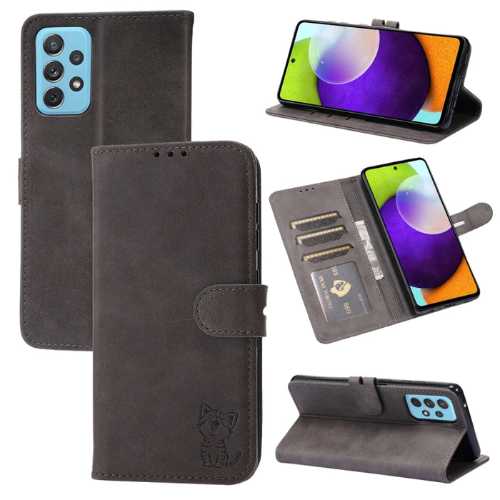 Estuche para teléfono de cuero con diseño de gato feliz en relieve, For Google Pixel 6a, For Google Pixel 7 5G, For Google Pixel 7 Pro 5G, For Xiaomi Redmi 10A, For Xiaomi Redmi Note 11 4G Global/11S, For Xiaomi Redmi Note 11 Pro Global                ...