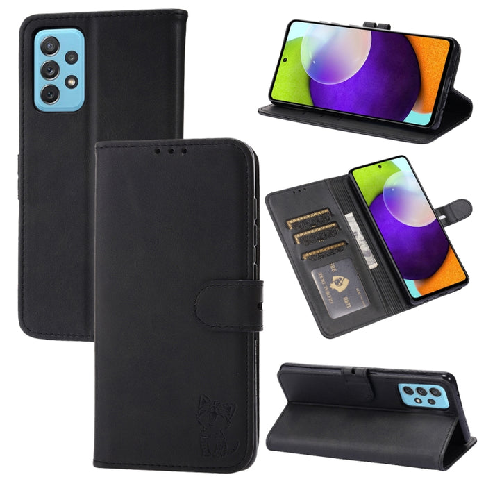 Estuche para teléfono de cuero con diseño de gato feliz en relieve, For Google Pixel 6a, For Google Pixel 7 5G, For Google Pixel 7 Pro 5G, For Xiaomi Redmi 10A, For Xiaomi Redmi Note 11 4G Global/11S, For Xiaomi Redmi Note 11 Pro Global                ...