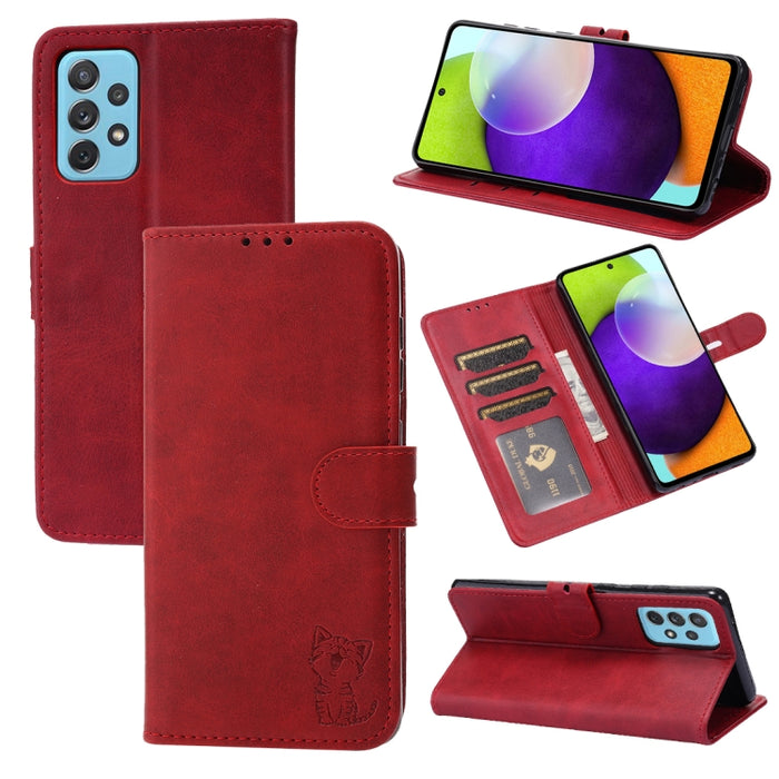 Estuche para teléfono de cuero con diseño de gato feliz en relieve, For Google Pixel 6a, For Google Pixel 7 5G, For Google Pixel 7 Pro 5G, For Xiaomi Redmi 10A, For Xiaomi Redmi Note 11 4G Global/11S, For Xiaomi Redmi Note 11 Pro Global                ...