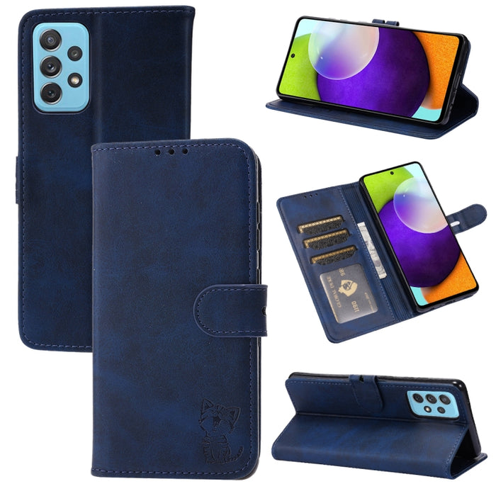 Estuche para teléfono de cuero con diseño de gato feliz en relieve, For Google Pixel 6a, For Google Pixel 7 5G, For Google Pixel 7 Pro 5G, For Xiaomi Redmi 10A, For Xiaomi Redmi Note 11 4G Global/11S, For Xiaomi Redmi Note 11 Pro Global                ...