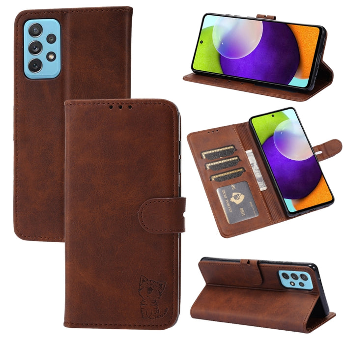 Estuche para teléfono de cuero con diseño de gato feliz en relieve, For Google Pixel 6a, For Google Pixel 7 5G, For Google Pixel 7 Pro 5G, For Xiaomi Redmi 10A, For Xiaomi Redmi Note 11 4G Global/11S, For Xiaomi Redmi Note 11 Pro Global                ...