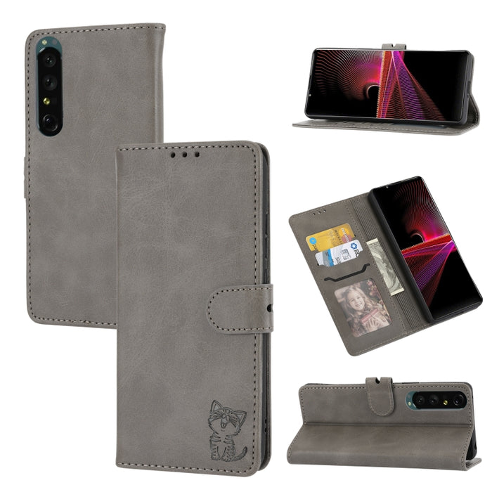 Estuche para teléfono de cuero con diseño de gato feliz en relieve, For Google Pixel 6a, For Google Pixel 7 5G, For Google Pixel 7 Pro 5G, For Xiaomi Redmi 10A, For Xiaomi Redmi Note 11 4G Global/11S, For Xiaomi Redmi Note 11 Pro Global                ...