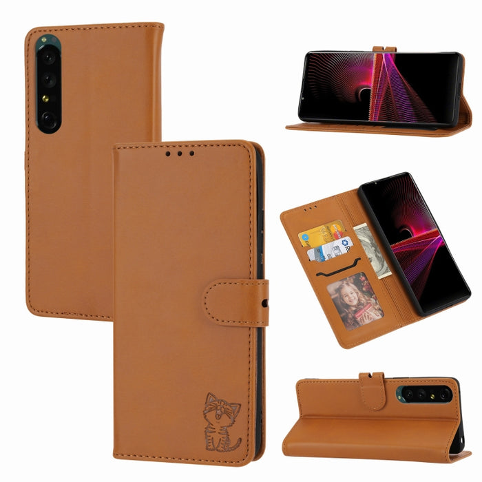 Estuche para teléfono de cuero con diseño de gato feliz en relieve, For Google Pixel 6a, For Google Pixel 7 5G, For Google Pixel 7 Pro 5G, For Xiaomi Redmi 10A, For Xiaomi Redmi Note 11 4G Global/11S, For Xiaomi Redmi Note 11 Pro Global                ...