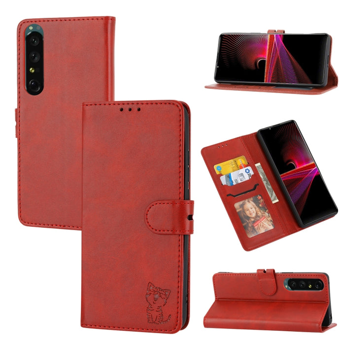 Estuche para teléfono de cuero con diseño de gato feliz en relieve, For Google Pixel 6a, For Google Pixel 7 5G, For Google Pixel 7 Pro 5G, For Xiaomi Redmi 10A, For Xiaomi Redmi Note 11 4G Global/11S, For Xiaomi Redmi Note 11 Pro Global                ...