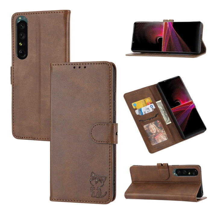 Estuche para teléfono de cuero con diseño de gato feliz en relieve, For Google Pixel 6a, For Google Pixel 7 5G, For Google Pixel 7 Pro 5G, For Xiaomi Redmi 10A, For Xiaomi Redmi Note 11 4G Global/11S, For Xiaomi Redmi Note 11 Pro Global                ...