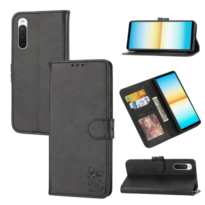 Estuche para teléfono de cuero con diseño de gato feliz en relieve, For Google Pixel 6a, For Google Pixel 7 5G, For Google Pixel 7 Pro 5G, For Xiaomi Redmi 10A, For Xiaomi Redmi Note 11 4G Global/11S, For Xiaomi Redmi Note 11 Pro Global                ...