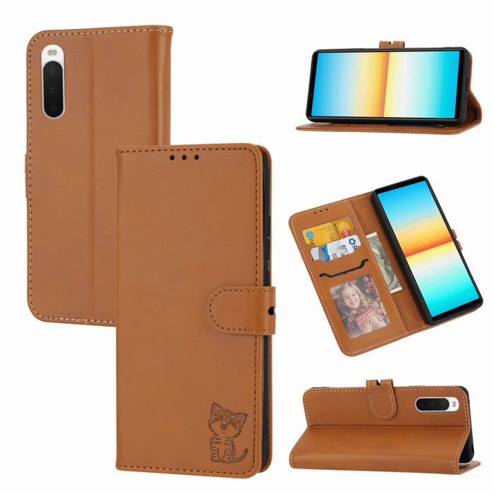 Estuche para teléfono de cuero con diseño de gato feliz en relieve, For Google Pixel 6a, For Google Pixel 7 5G, For Google Pixel 7 Pro 5G, For Xiaomi Redmi 10A, For Xiaomi Redmi Note 11 4G Global/11S, For Xiaomi Redmi Note 11 Pro Global                ...