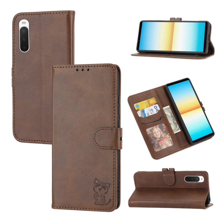 Estuche para teléfono de cuero con diseño de gato feliz en relieve, For Google Pixel 6a, For Google Pixel 7 5G, For Google Pixel 7 Pro 5G, For Xiaomi Redmi 10A, For Xiaomi Redmi Note 11 4G Global/11S, For Xiaomi Redmi Note 11 Pro Global                ...