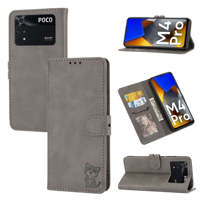 Estuche para teléfono de cuero con diseño de gato feliz en relieve, For Google Pixel 6a, For Google Pixel 7 5G, For Google Pixel 7 Pro 5G, For Xiaomi Redmi 10A, For Xiaomi Redmi Note 11 4G Global/11S, For Xiaomi Redmi Note 11 Pro Global                ...