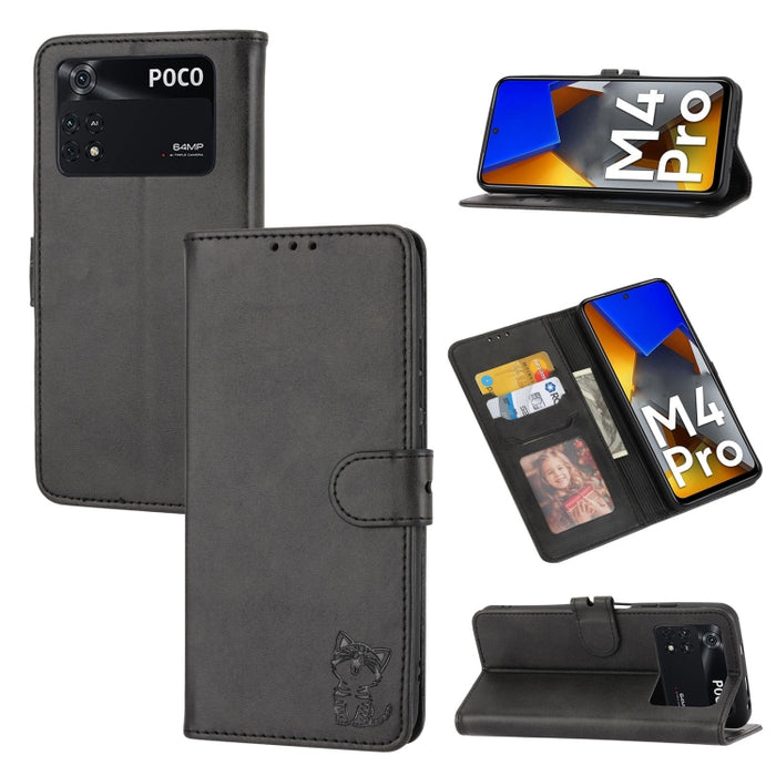 Estuche para teléfono de cuero con diseño de gato feliz en relieve, For Google Pixel 6a, For Google Pixel 7 5G, For Google Pixel 7 Pro 5G, For Xiaomi Redmi 10A, For Xiaomi Redmi Note 11 4G Global/11S, For Xiaomi Redmi Note 11 Pro Global                ...