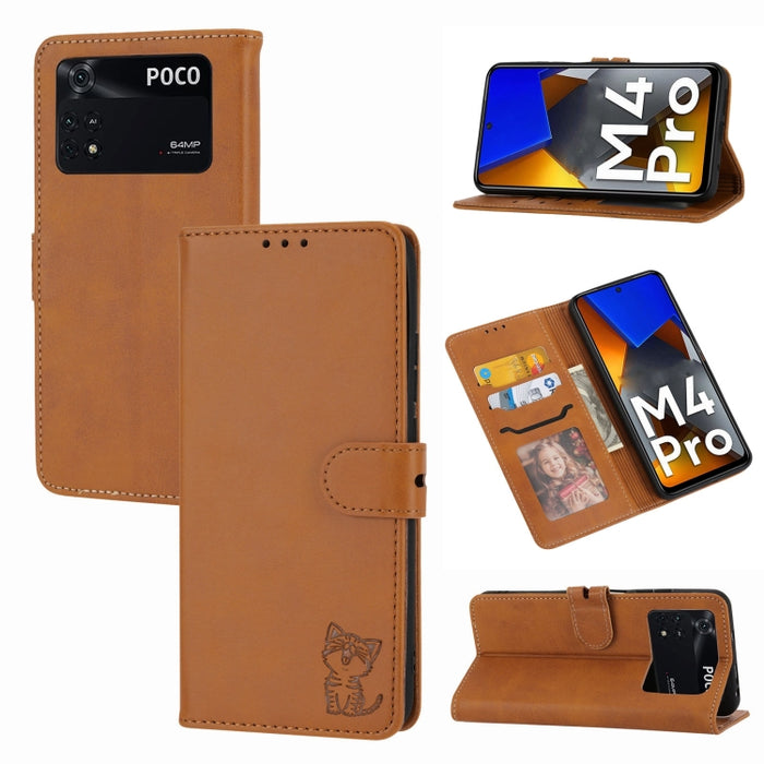 Estuche para teléfono de cuero con diseño de gato feliz en relieve, For Google Pixel 6a, For Google Pixel 7 5G, For Google Pixel 7 Pro 5G, For Xiaomi Redmi 10A, For Xiaomi Redmi Note 11 4G Global/11S, For Xiaomi Redmi Note 11 Pro Global                ...