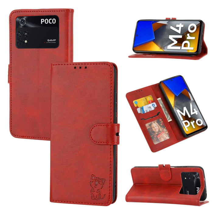 Estuche para teléfono de cuero con diseño de gato feliz en relieve, For Google Pixel 6a, For Google Pixel 7 5G, For Google Pixel 7 Pro 5G, For Xiaomi Redmi 10A, For Xiaomi Redmi Note 11 4G Global/11S, For Xiaomi Redmi Note 11 Pro Global                ...