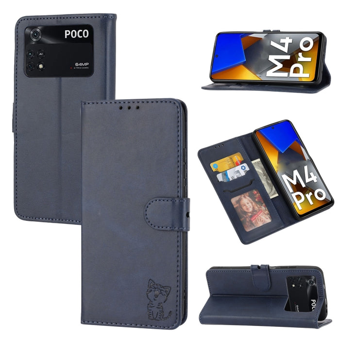 Estuche para teléfono de cuero con diseño de gato feliz en relieve, For Google Pixel 6a, For Google Pixel 7 5G, For Google Pixel 7 Pro 5G, For Xiaomi Redmi 10A, For Xiaomi Redmi Note 11 4G Global/11S, For Xiaomi Redmi Note 11 Pro Global                ...