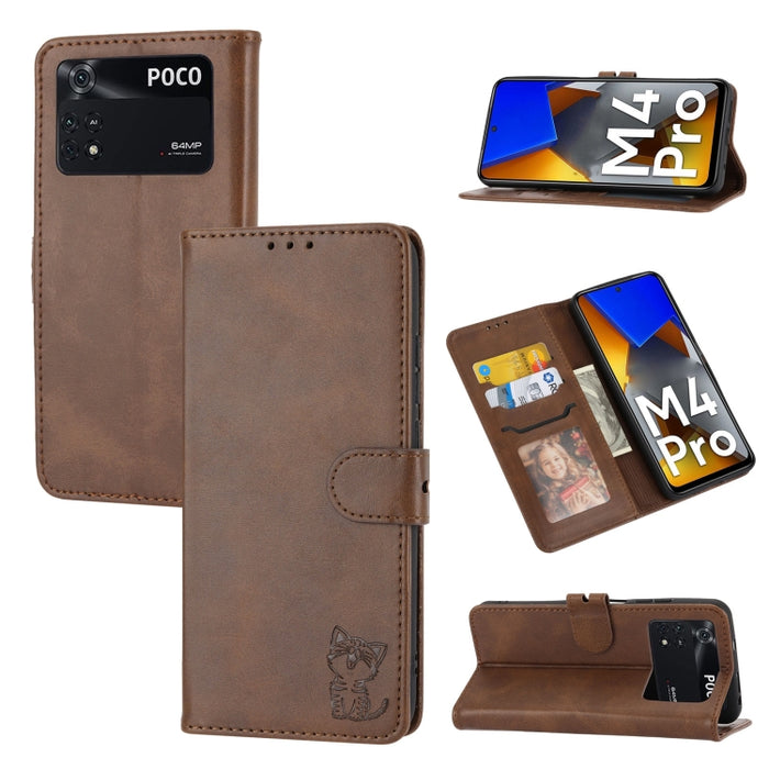 Estuche para teléfono de cuero con diseño de gato feliz en relieve, For Google Pixel 6a, For Google Pixel 7 5G, For Google Pixel 7 Pro 5G, For Xiaomi Redmi 10A, For Xiaomi Redmi Note 11 4G Global/11S, For Xiaomi Redmi Note 11 Pro Global                ...