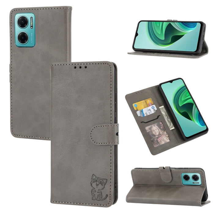 Estuche para teléfono de cuero con diseño de gato feliz en relieve, For Google Pixel 6a, For Google Pixel 7 5G, For Google Pixel 7 Pro 5G, For Xiaomi Redmi 10A, For Xiaomi Redmi Note 11 4G Global/11S, For Xiaomi Redmi Note 11 Pro Global                ...