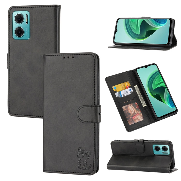 Estuche para teléfono de cuero con diseño de gato feliz en relieve, For Google Pixel 6a, For Google Pixel 7 5G, For Google Pixel 7 Pro 5G, For Xiaomi Redmi 10A, For Xiaomi Redmi Note 11 4G Global/11S, For Xiaomi Redmi Note 11 Pro Global                ...