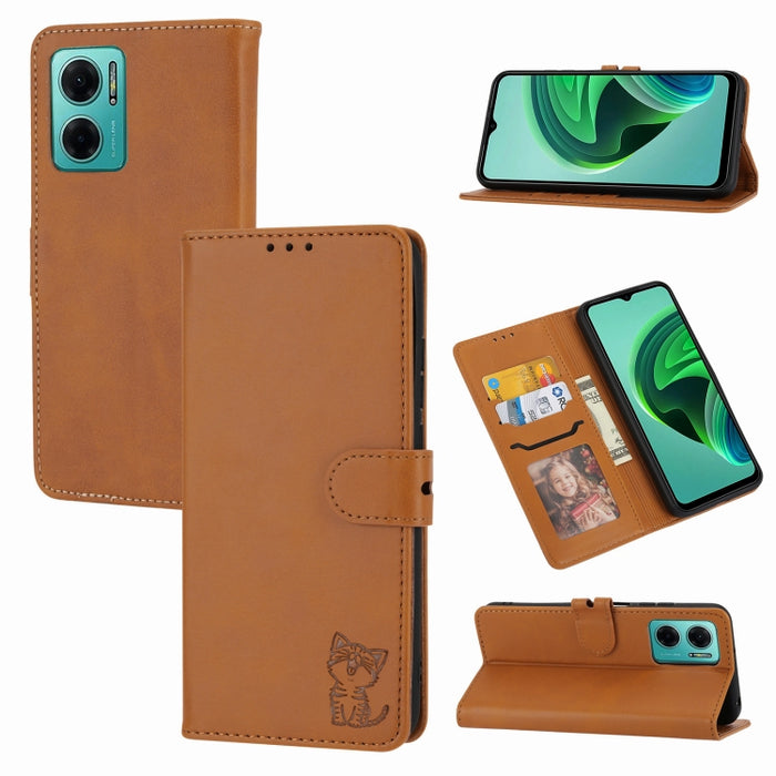Estuche para teléfono de cuero con diseño de gato feliz en relieve, For Google Pixel 6a, For Google Pixel 7 5G, For Google Pixel 7 Pro 5G, For Xiaomi Redmi 10A, For Xiaomi Redmi Note 11 4G Global/11S, For Xiaomi Redmi Note 11 Pro Global                ...