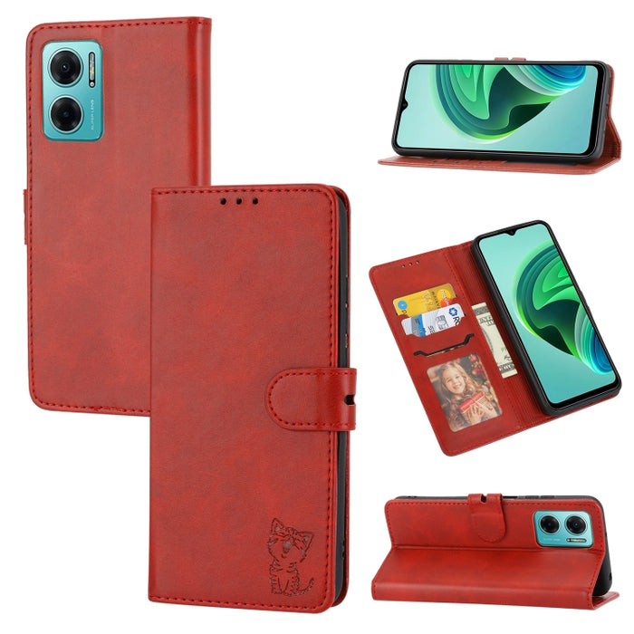 Estuche para teléfono de cuero con diseño de gato feliz en relieve, For Google Pixel 6a, For Google Pixel 7 5G, For Google Pixel 7 Pro 5G, For Xiaomi Redmi 10A, For Xiaomi Redmi Note 11 4G Global/11S, For Xiaomi Redmi Note 11 Pro Global                ...