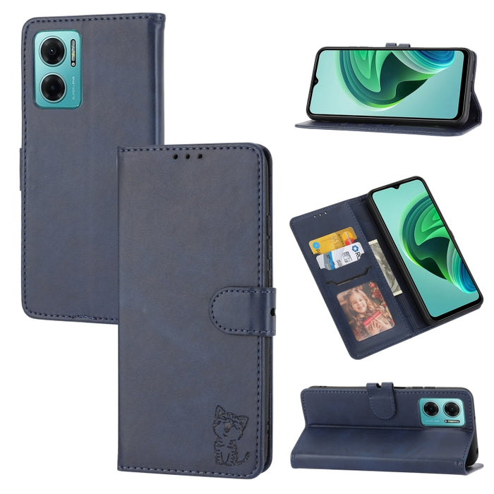 Estuche para teléfono de cuero con diseño de gato feliz en relieve, For Google Pixel 6a, For Google Pixel 7 5G, For Google Pixel 7 Pro 5G, For Xiaomi Redmi 10A, For Xiaomi Redmi Note 11 4G Global/11S, For Xiaomi Redmi Note 11 Pro Global                ...