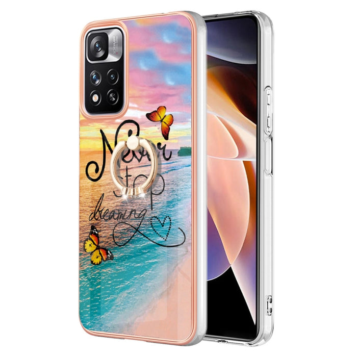Caja del teléfono de galvanoplastia IMD TPU con anillo, For Xiaomi Redmi Note 9 / Redmi 10X 4G, For Xiaomi Redmi Note 11 China, For Xiaomi Redmi Note 11 Pro China, For Xiaomi Redmi Note 11 Pro 5G / 4G Global, For Xiaomi Redmi Note 11S / Note 11 Global