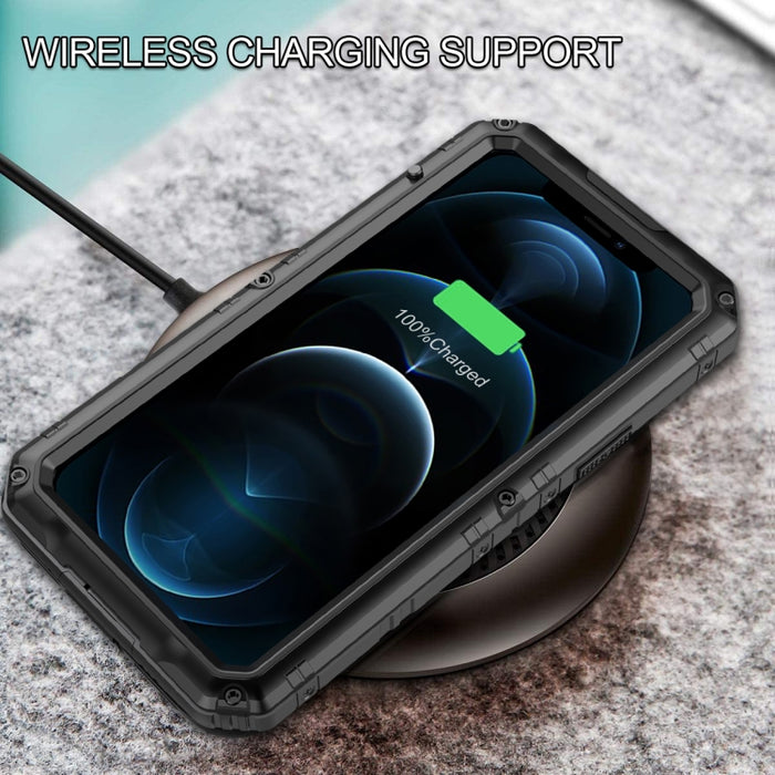 Caja de teléfono de metal + silicona con protector de pantalla